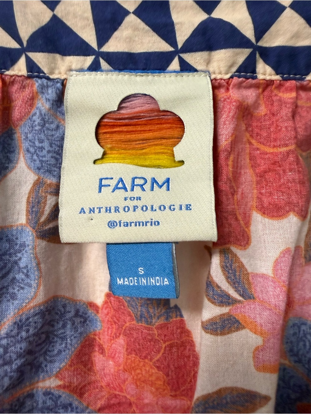 Farm Rio x Anthropologie Floral Peasant Top in Rust Orange & Royal Blue Sz Sm - Picture 3 of 11